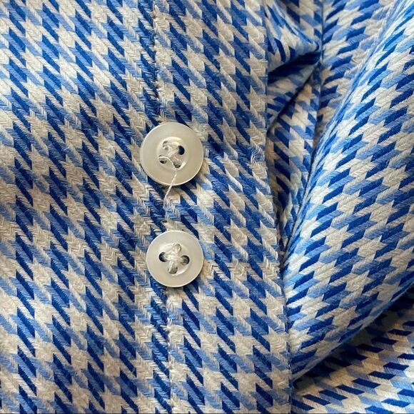 Michael Kors Men’s White/Blue Houndstooth Button Down Long Sleeve Shirt Size 16 - Picture 6 of 12